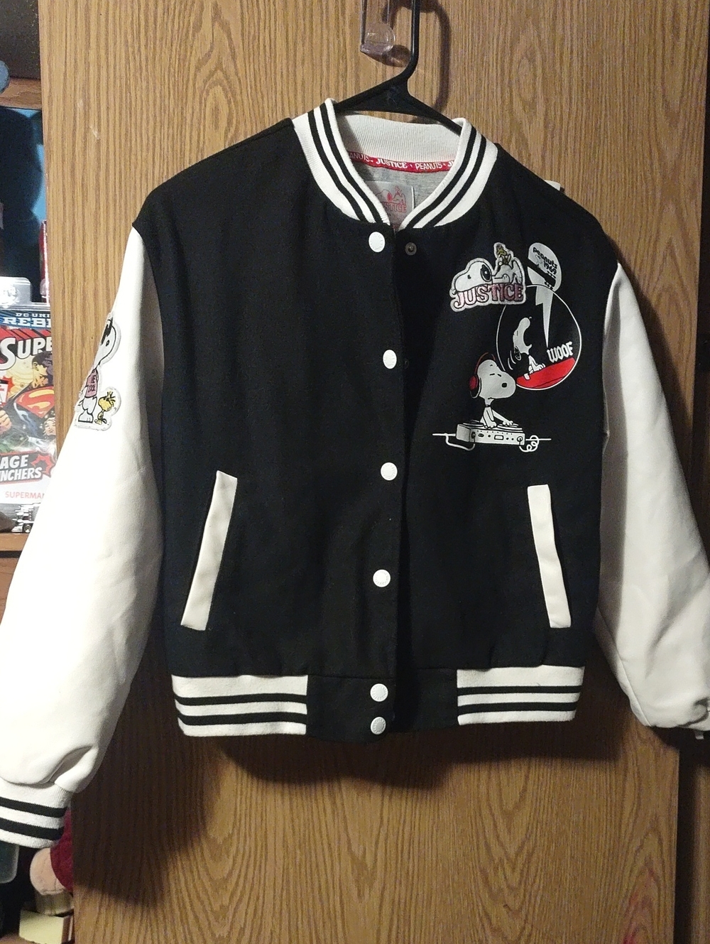 Justice Black and White Peanuts Varsity Jacket